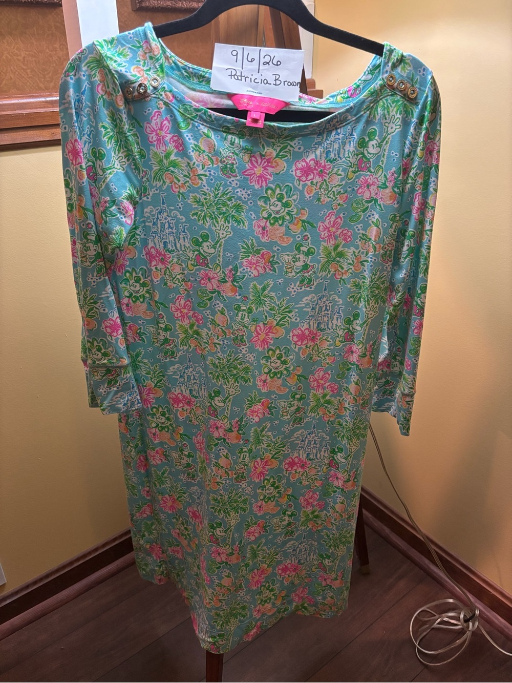 Lilly Pulitzer Aqua Floral Long Sleeve Shift Dress with Minnie Mouse